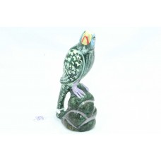 Hand crafted painted Natural Jade gem stone sitting bird figure decorative